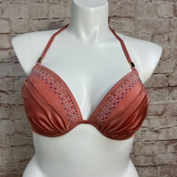 Victoria's Secret Other - Victoria’s Secret Beaded Stud Bikini Top size 36D Swimsuit Swim Pink
